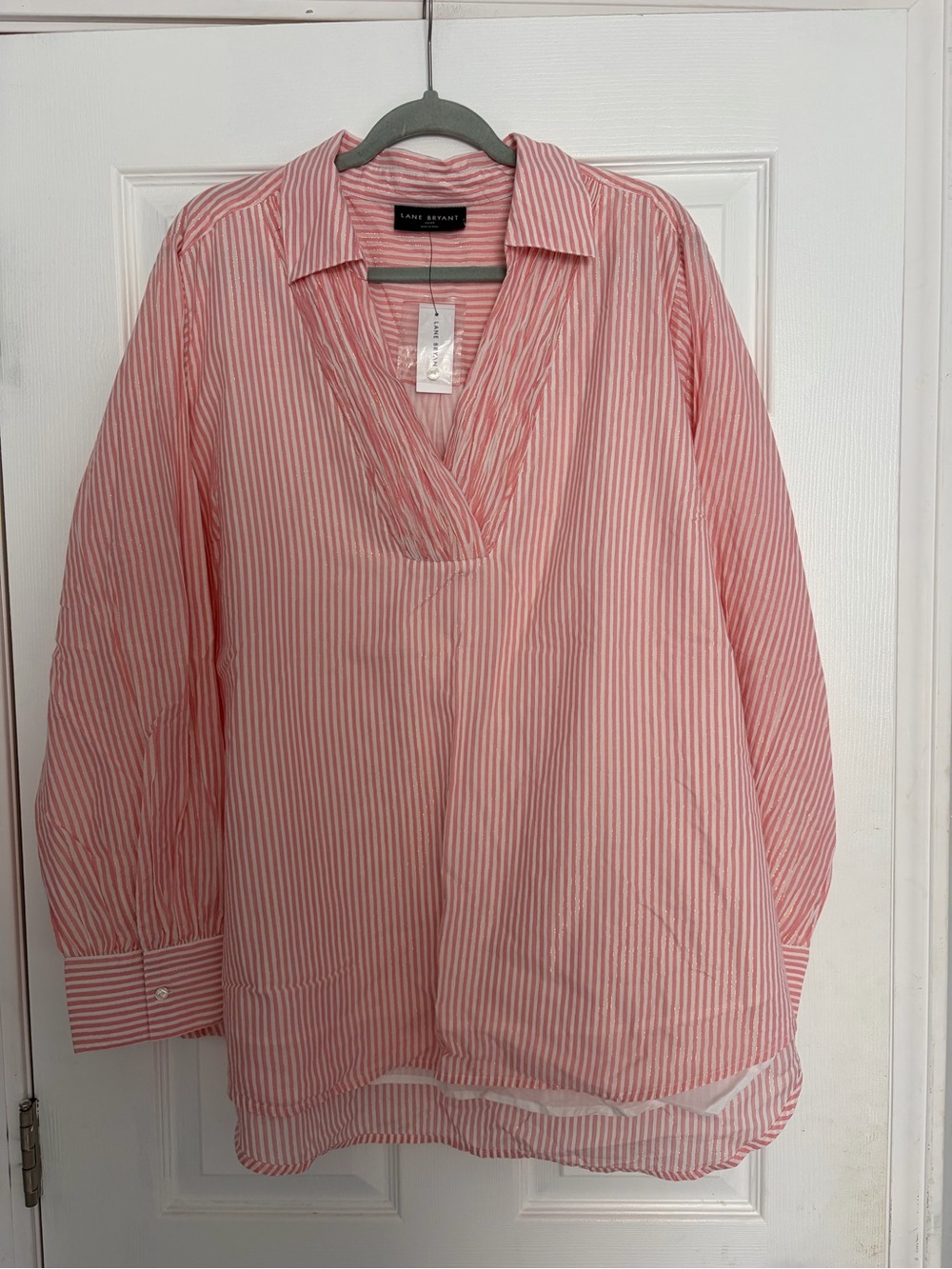 NWT Lane Bryant Pink Striped V-Neck Popover Shirt